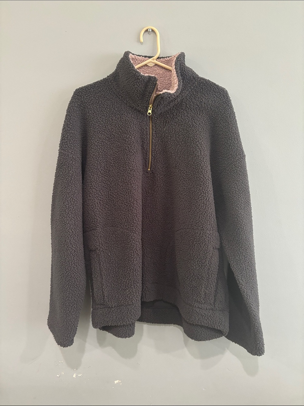 Old Navy Charcoal Sherpa Half-Zip with Blush Lining